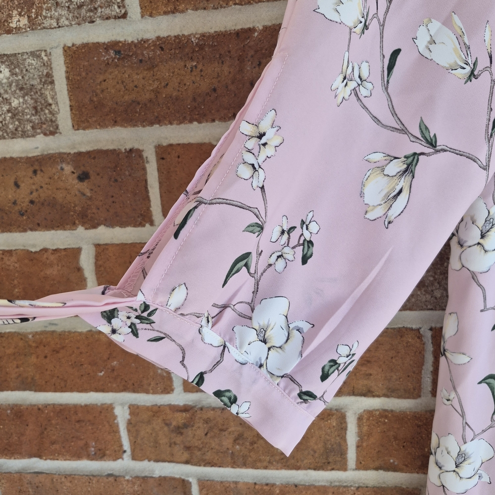 Size Large Belongsci Pink Floral V-Neck Swing Dress - Picture 5 of 6